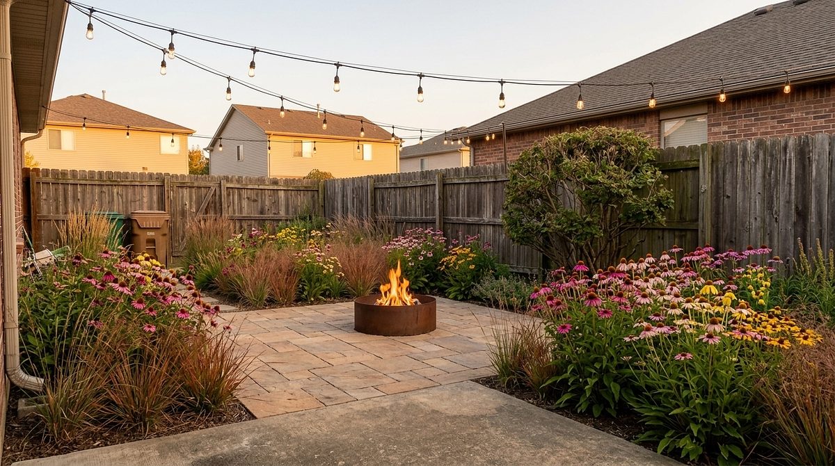 After: the same backyard reimagined in a prairie-native style