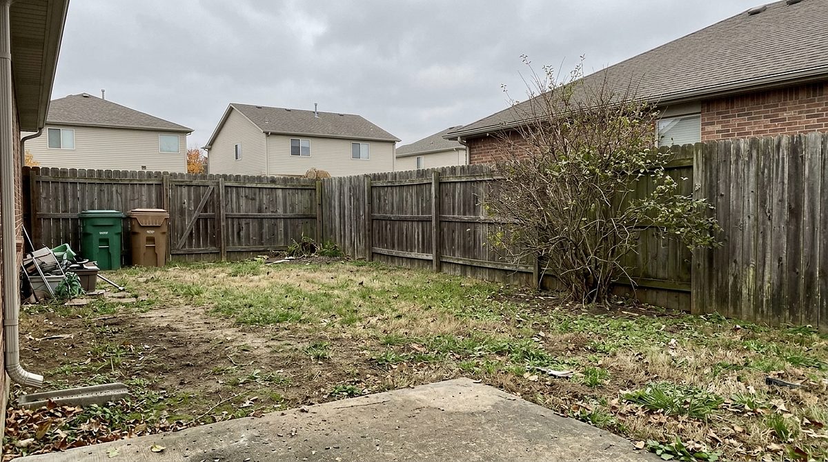 The homeowner's current backyard